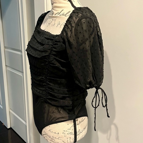 Lulu's Think of Me Swiss Dot Ruched Bodysuit in Black Brand New with Tags! - Picture 10 of 16